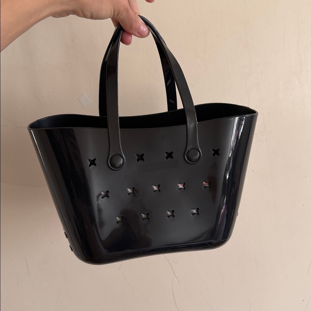 Jelly Rubberized Latex Black Mini Tote Bag beach balenciaga CELINE style